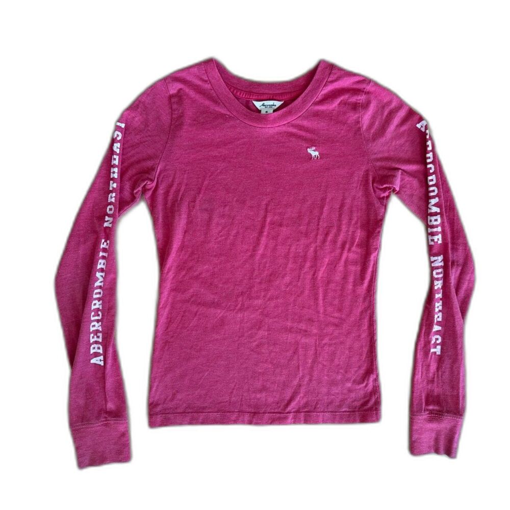 Vintage Abercrombie & Fitch Y2K Long Sleeve Shirt Red Sleeve Graphic Tee Size S